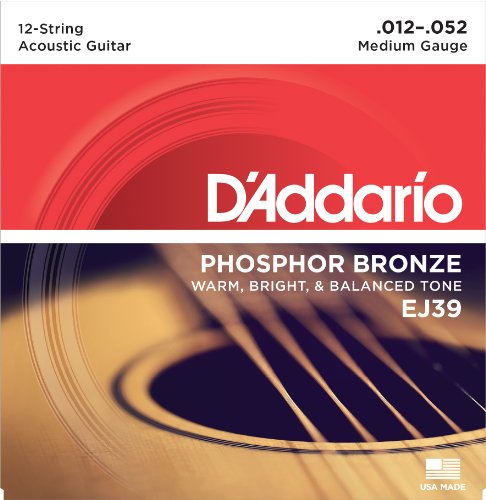 Book Cover D'Addario EJ39 12-String Phosphor Bronze Acoustic Guitar Strings, Medium, 12-52
