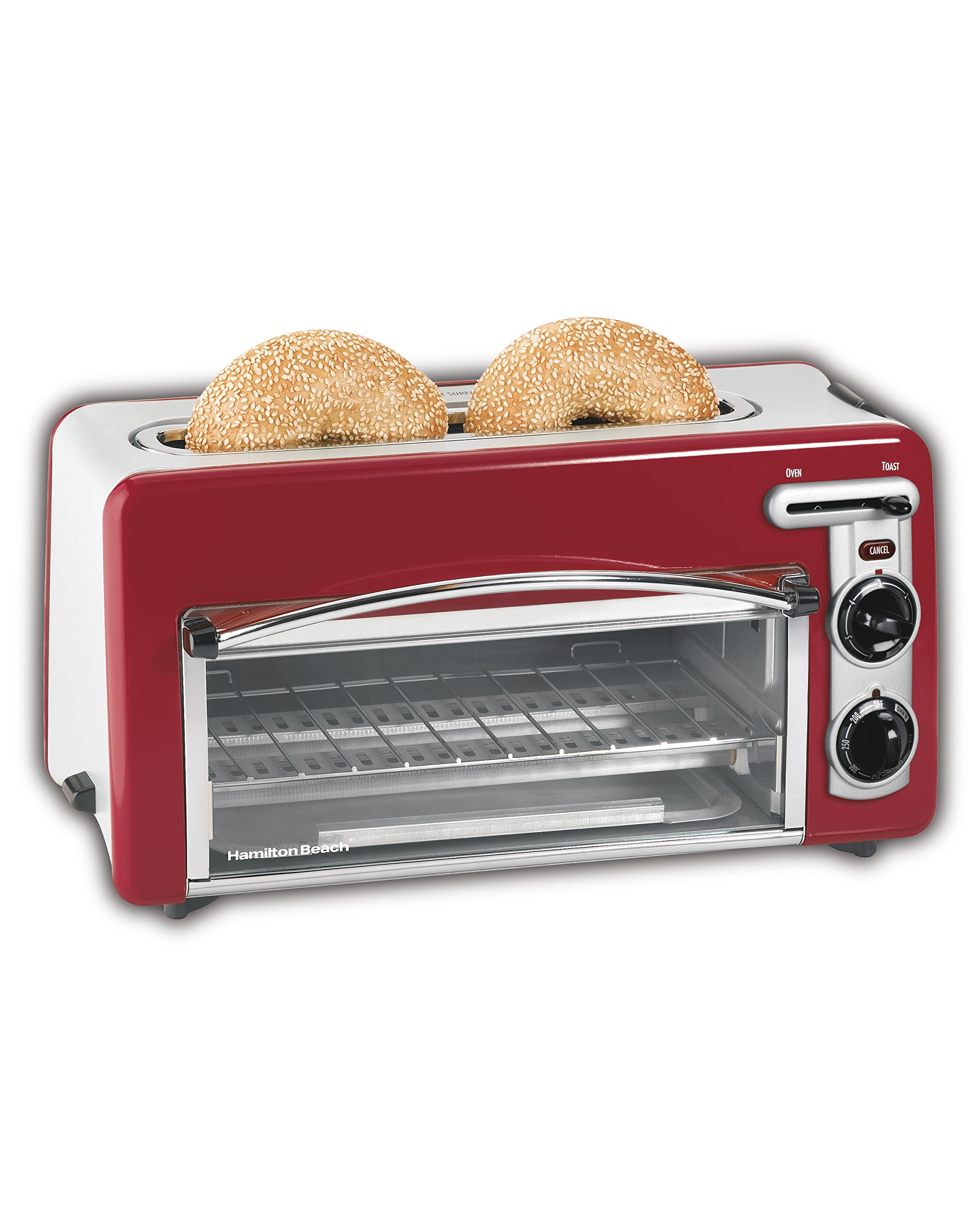 Book Cover Hamilton Beach Oven with 2-Slice Toaster Combo, Ideal for Pizza, Chicken Nuggets, Fries and More (22703H), Red