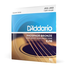 D'Addario Guitar Strings - Phosphor Bronze Acoustic Guitar Strings - EJ16 - Rich, Full Tonal Spectrum - For 6 String Guitars - 12-53 Light Light, 12-53 1-Pack
