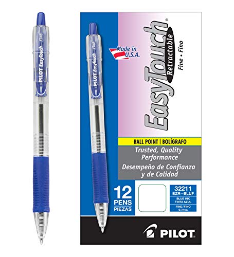 Pilot EasyTouch Retractable Ball Point Pens, Fine Point, Blue Ink, Dozen Box (32211)