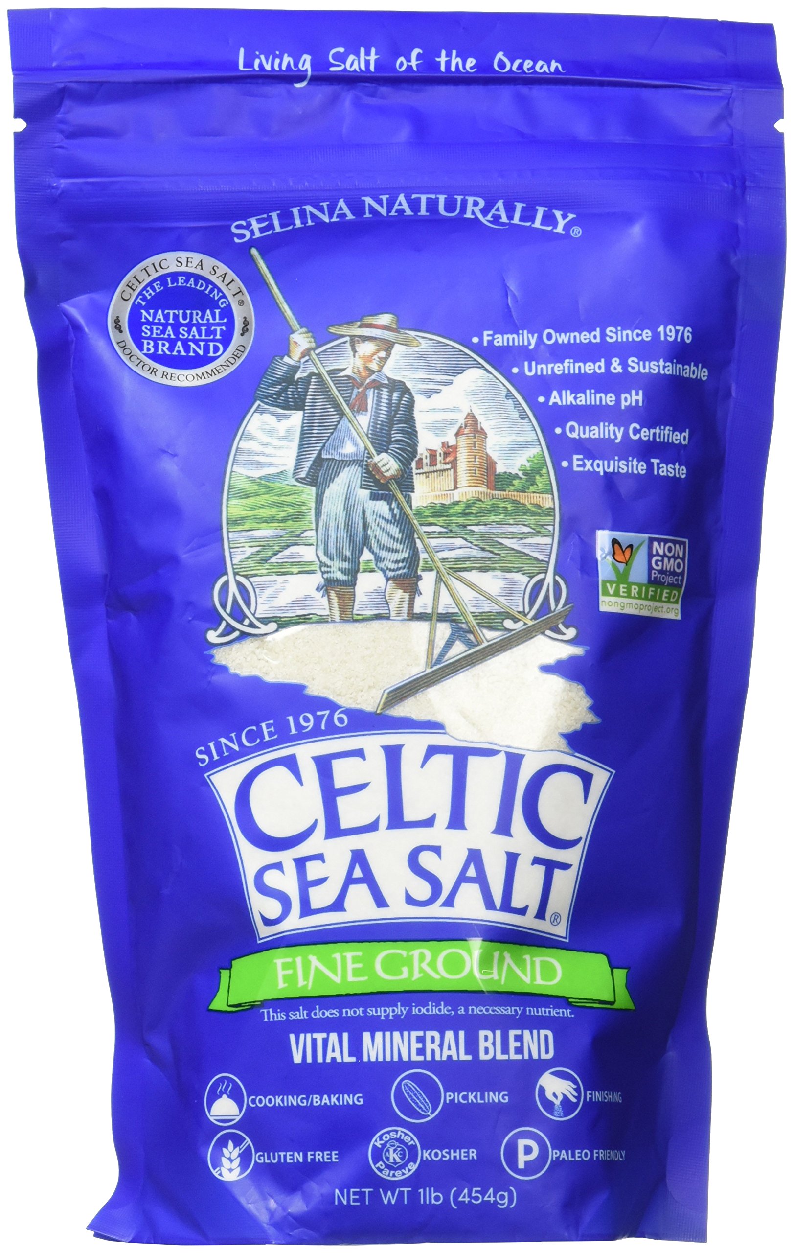 Book Cover Fine Ground Celtic Sea Salt – (1) 16 Ounce Resealable Bag of Nutritious, Classic Sea Salt, Great for Cooking, Baking, Pickling, Finishing and More, Pantry-Friendly, Gluten-Free 16 Ounce (Pack of 1) Bag Sea Salt