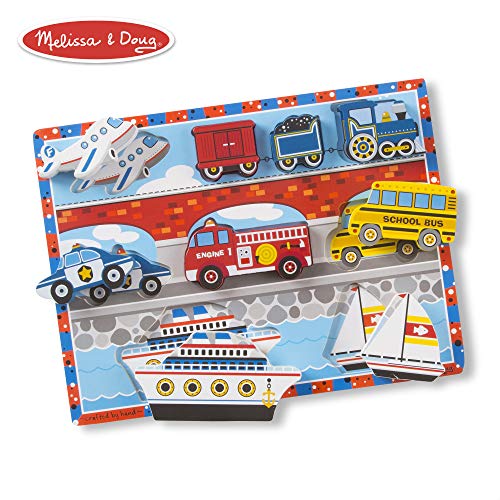 Book Cover Melissa & Doug Vehicles Wooden Chunky Puzzle - Plane, Train, Cars, and Boats (9 pcs)