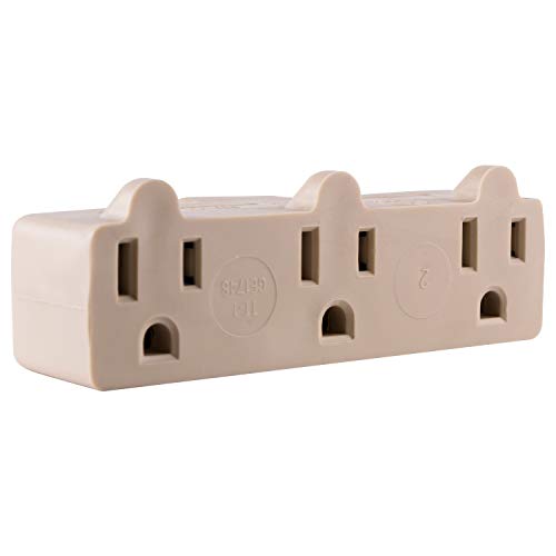 GE 3-Outlet Extender, Heavy Duty Power Splitter, Grounded, Wall Tap Adapter, 3-Prong, 1875 Watts, UL Listed, Light Almond, 54203 1 Pack Almond