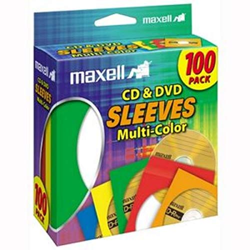 Book Cover Maxell 190132 CD & DVD Paper Storage Envelope Sleeves with Heavy-duty Paper and Clear Plastic Window Multi-Color 100 Pack (Paper)