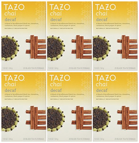 Tazo Decaf Chai, Spiced Black Tea, 20-Count Tea Bags (Pack of 6)