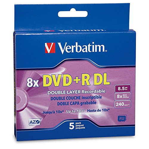 Verbatim DVD+R DL 8.5GB 8X AZO with Branded Surface - 5pk Jewel Case Box - 95311
