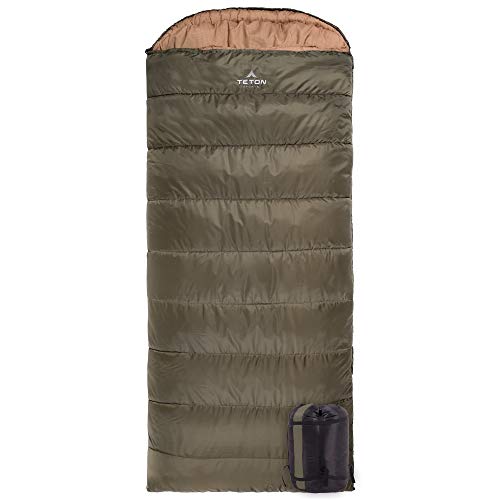 TETON Sports Celsius XXL Sleeping Bag; Great for Family Camping; Free Compression Sack; Green; Right Zip