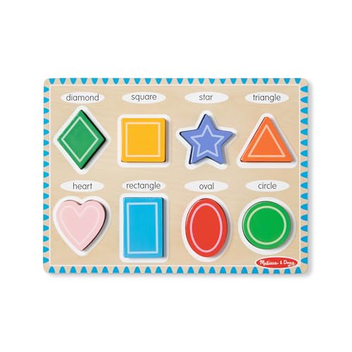 Book Cover Melissa & Doug Shapes Chunky Puzzle, Preschool, Chunky Wooden Pieces, Full-Color Pictures, 8 Pieces, 12