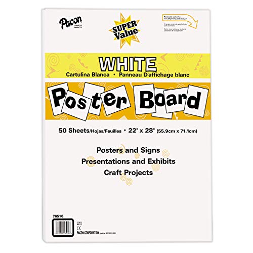50 Sheets of Super Value White Posterboard, Each Sheet Measures 56cm x 71cm, in a Reclosable Storage Carton