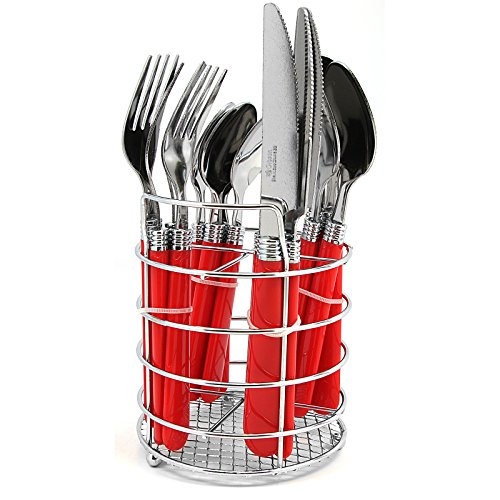 Gibson Home Sensations 16 Piece Stainless Steel Plastic Handle Cutlery Flatware Set Service for 4 People with Fork, Knife, and Spoon, Red