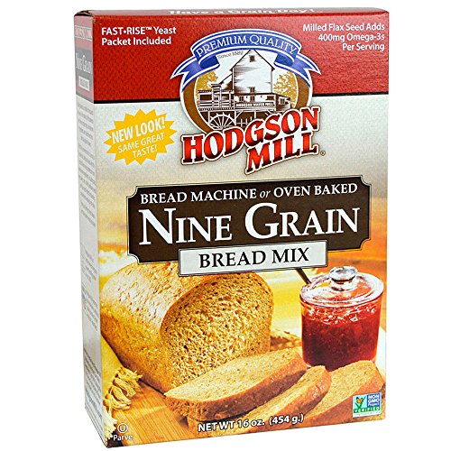 Book Cover Hodgson Mill Nine Grain Bread Mix 16-Ounce Boxes (Pack of 6), Bread Mix for Bread Machines or Oven Baked Bread, Yeast Included