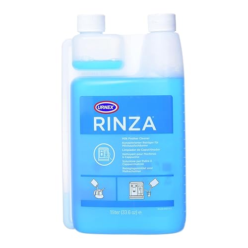 Urnex Rinza Alkaline Formula Milk Frother Cleaner - 33.6 Ounce [Over 30 Uses] - Breaks Down Milk Protein Fat and Calcium Build Up Cycles Through Auto Frother Cleans Lines Steam Wands & Steel Pitchers