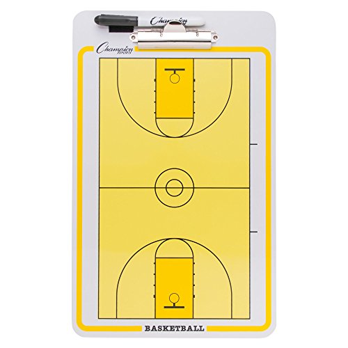 Champion Sports Large Dry Erase Board for Coaching Basketball - Whiteboards for Strategizing, Techniques, Plays - 2-Sided Boards with Clip - Front Side Full Court - Backside Half Court and Lineup