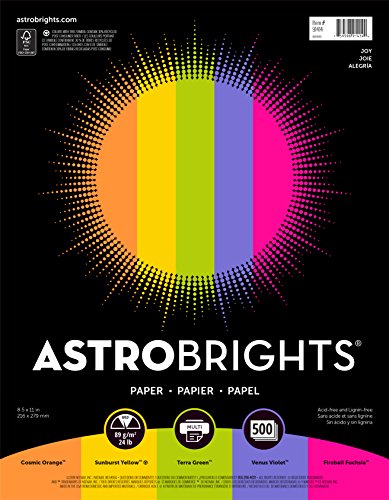 Astrobrights Color Paper, 8.5" x 11", 24 lb/89 gsm,"Joy" 5-Color Assortment, 500 Sheets (91414)