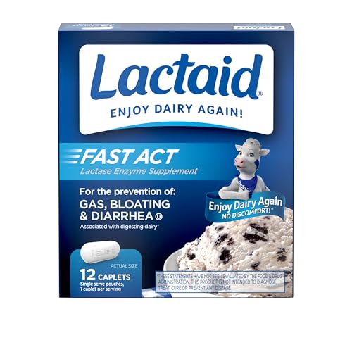 Lactaid Fast Act Lactose Intolerance Relief Caplets with Lactase Enzyme, 12 Travel Packs of 1-ct.