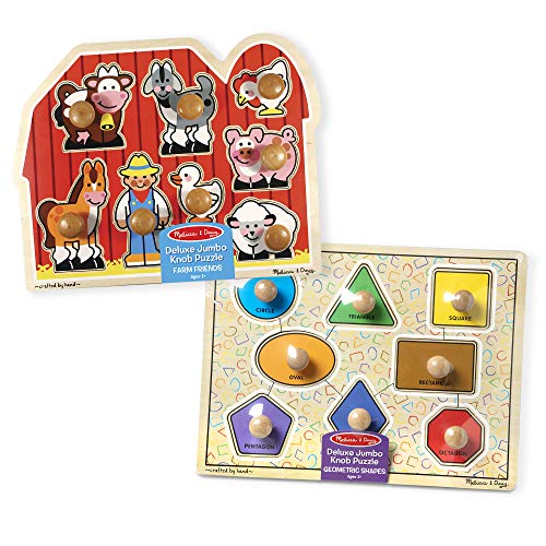 Melissa & Doug Jumbo Knob Wooden Puzzles - Shapes and Farm Animals