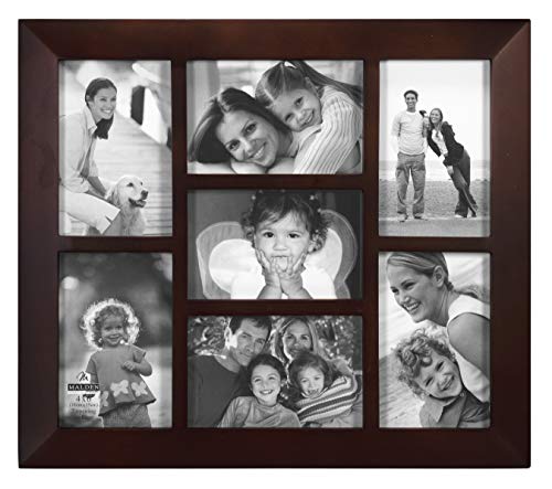 Malden International Designs Berkeley Beveled Edge Wood Collage Picture Frame, 7 Option, 7-4x6, Walnut