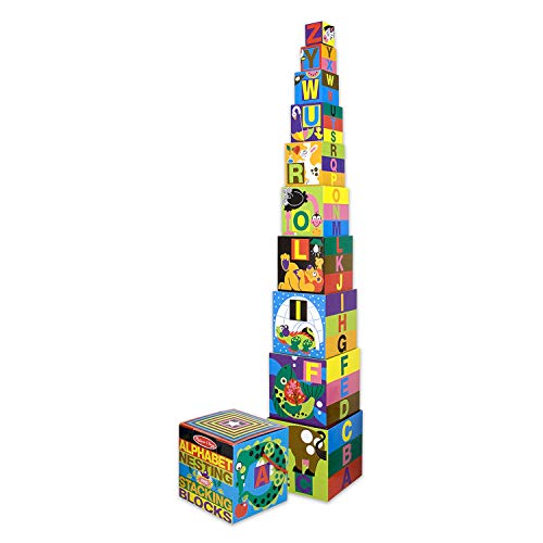 Melissa & Doug Deluxe 10-Piece Alphabet Nesting and Stacking Blocks - Stack And Sort , ABC Learning , Stackable Toys For Toddlers Ages 2+