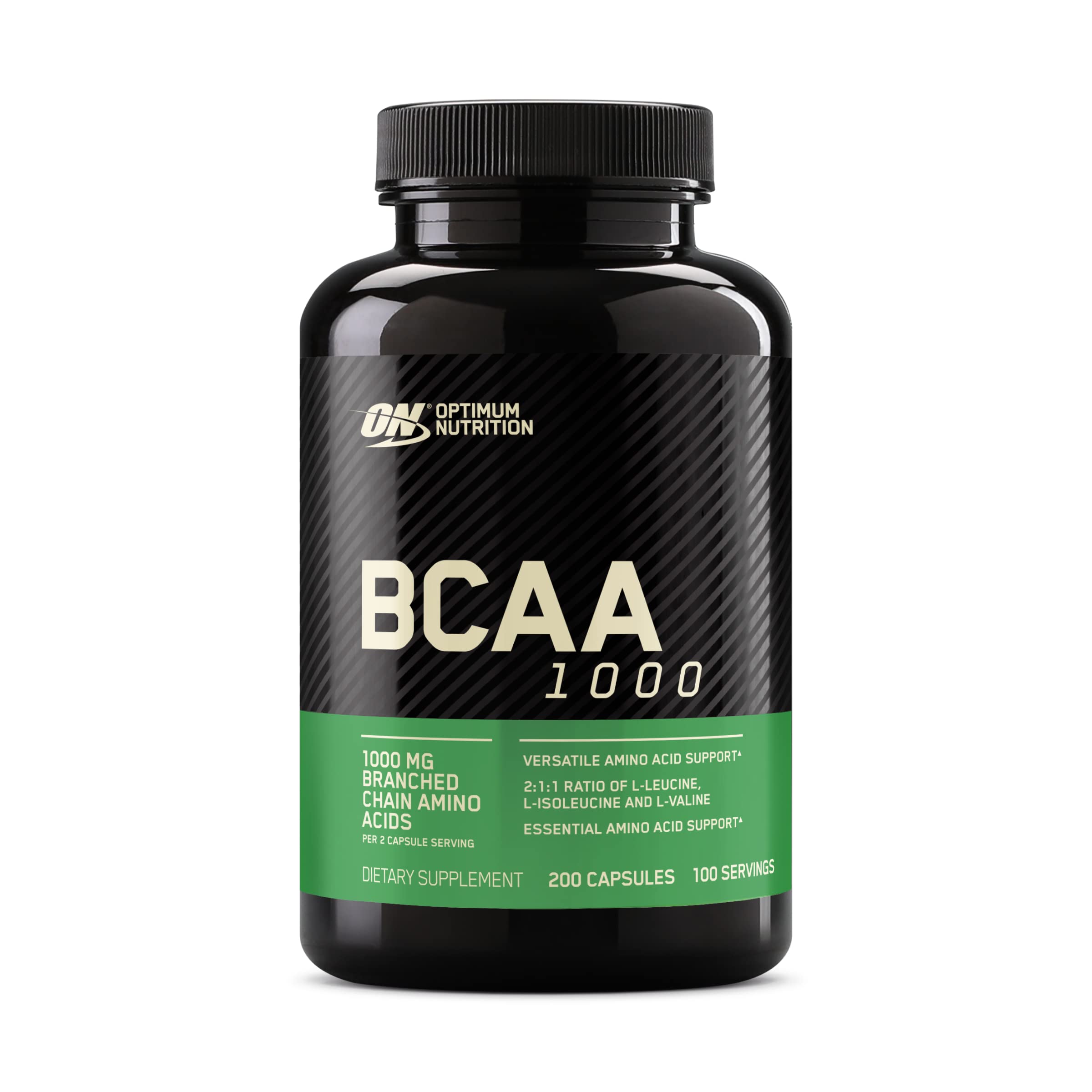 Optimum Nutrition Instantized BCAA Branched Chain Essential Amino Acids Capsules, 1000mg, 200 Count Unflavored 100.0 Servings (Pack of 1)
