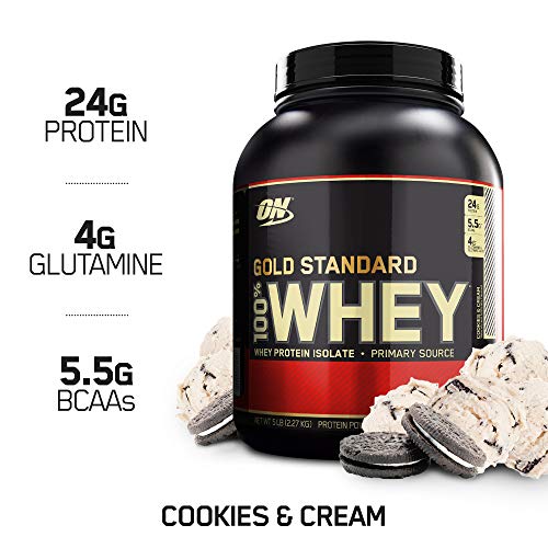OPTIMUM NUTRITION GOLD STANDARD 100% Whey Protein Powder, Cookies and Cream, 4.63 Pound (Package May Vary)