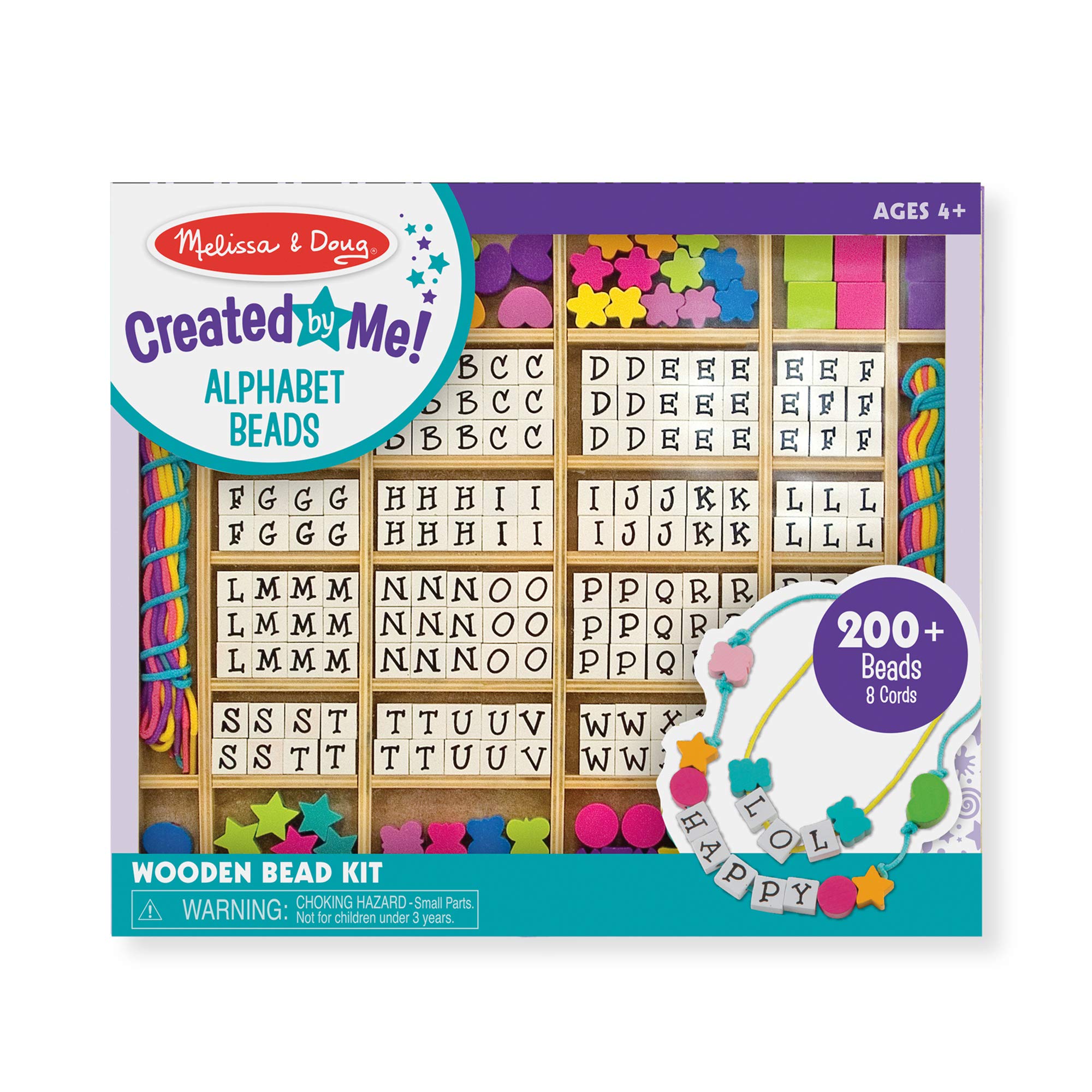 Melissa & Doug Deluxe Wooden Stringing Beads With 200+ Beads and 8 Laces for Jewelry-Making