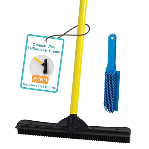 FURemover Pet Hair Removal Rubber Broom, 58" Telescopic Handle with Lint Brush