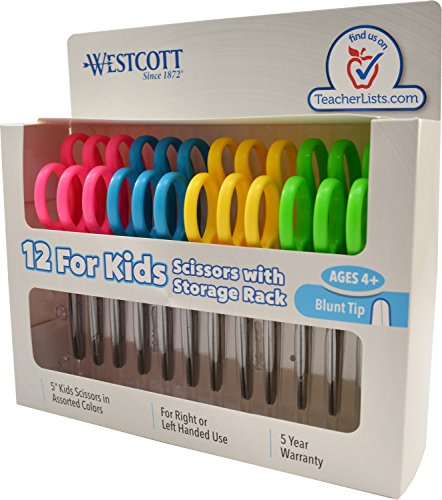 Book Cover Westcott Right- & Left-Handed Scissors For Kids, 5â€™â€™ Blunt Scissors, Assorted, 12 Pack (ACM13140)