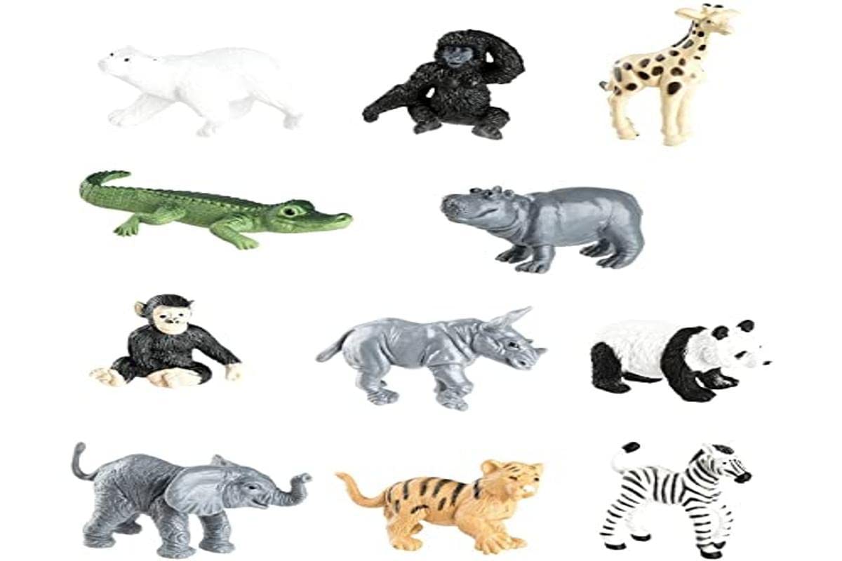 Safari Ltd Zoo Babies Toy Figurine TOOB With 11 Adorable Baby Animals Including Baby Zebra, Panda, Hippo, Chimpanzee, Rhino, Alligator, Gorilla, Elephant, Tiger, Polar Bear, And Giraffe – Ages 3 And Up
