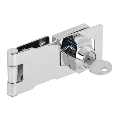 Book Cover Prime-Line Products U 9951 Twist Knob Keyed Locking Hasp for Small Doors, Cabinets and More, 4â€ x 1-5/8â€, Steel, Chrome Plated