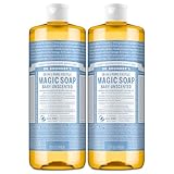 Dr. Bronner's Magic Soap-Pure-Castile Liquid Soap (Baby Unscented, 32 ounce, 2-Pack)-Regenerative Organic Certified Oils, 18-in-1 Uses: Body, Laundry & Dishes, For Sensitive Skin, No Fragrance