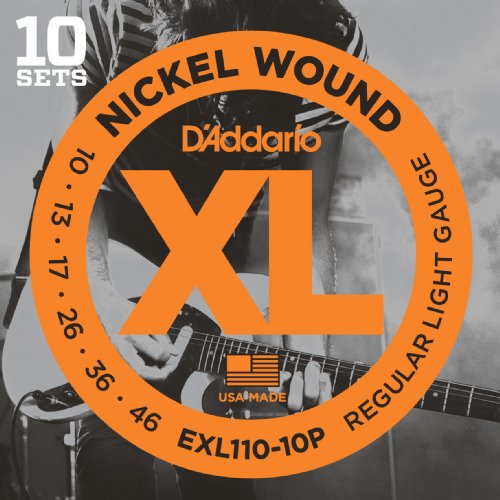 D'Addario XL Nickel Wound Electric Guitar Strings, Regular Light Gauge - Round Wound with Nickel-Plated Steel for Long Lasting Distinctive Bright Tone and Excellent Intonation - 10-46, 10 Sets