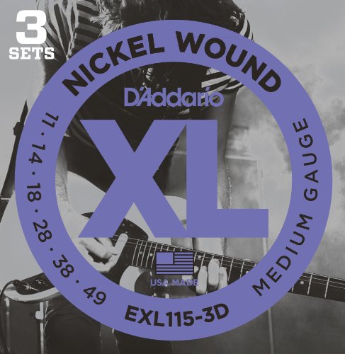 D'Addario XL Nickel Wound Electric Guitar Strings, Medium Blues Jazz Rock Gauge - Round Wound with Nickel-Plated Steel for Long Lasting Distinctive Bright Tone and Excellent Intonation - 11-49, 3 Sets
