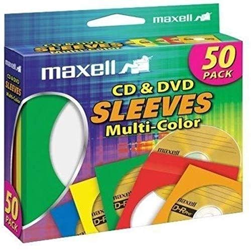 Book Cover Maxell 190134 CD & DVD Paper Storage Envelope Sleeves with Clear Plastic Windows Multi-Color 50 Pack (Paper)