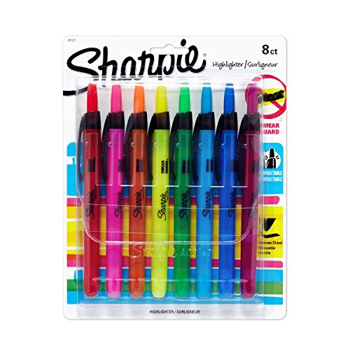 Book Cover Sharpie 28101 Accent Retractable Highlighters, Chisel Tip, Assorted Colors, 8-Count