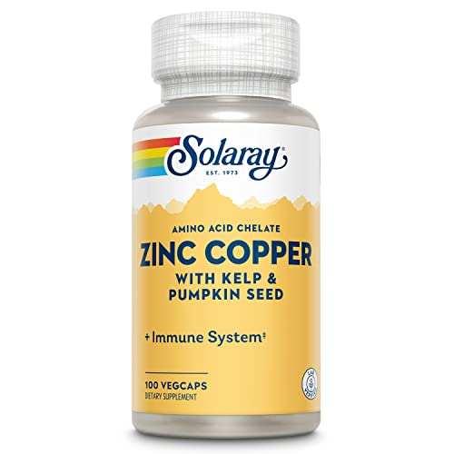 Book Cover Solaray Zinc Copper Supplement, Bioavailable Amino Acid Chelate, Immune Support, Heart Health and Thyroid Support with Iodine from Kelp and Pumpkin Seed, 60 Day Guarantee, 100 Servings, 100 VegCaps