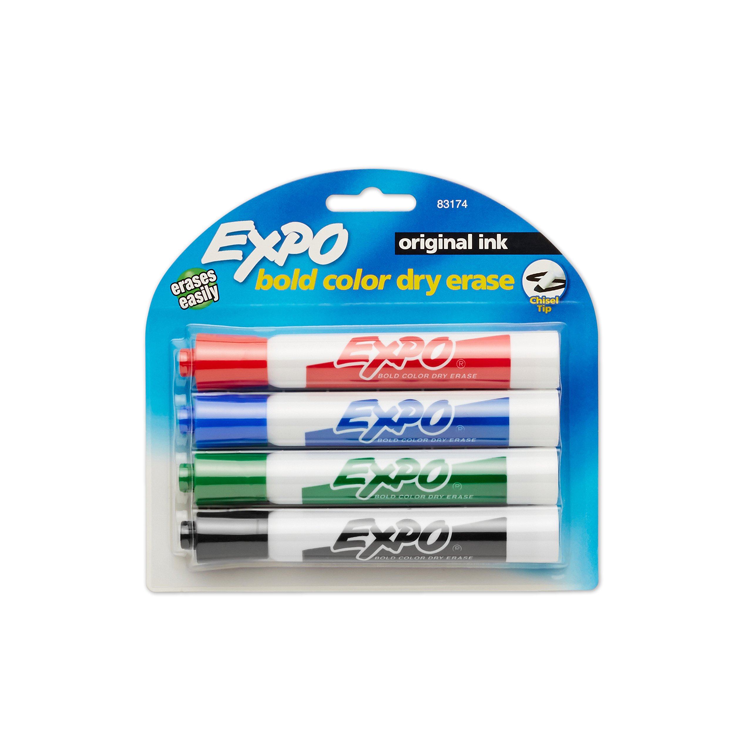 Book Cover EXPO Original Chisel Tip Dry Erase Markers, Chisel Tip, Assorted Colors, 4-Count 4 Count (Pack of 1) Black, Blue, Green and Red
