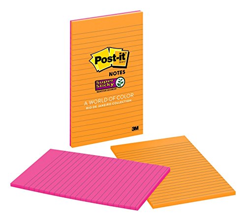 Book Cover Post-it Super Sticky Notes, 2x Sticking Power, 5 in x 8 in, Rio de Janeiro Collection, Lined, 4 Pads/Pack (5845-SSUC)