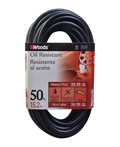 Woods 982452 50-Foot SJTOW Agricultural Outdoor Heavy Duty All- Weather Extension Cord, Oil Resistant Vinyl Jacket, Versatile Use, Powerful 15 Amps, 125 Volts, 1,875 Watt Extension Cord, Black