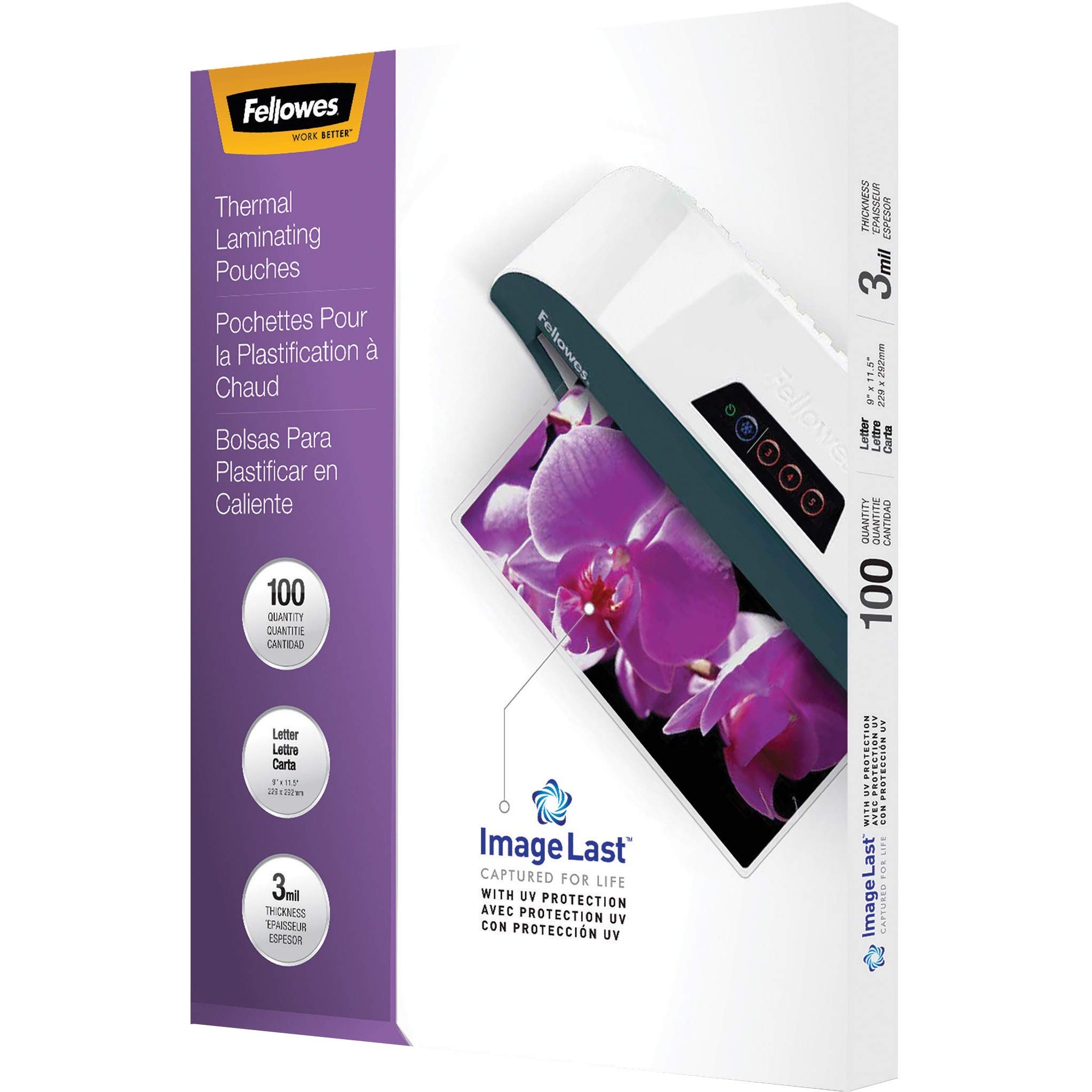 Book Cover Fellowes Thermal Laminating Pouches, ImageLast, Jam Free, Letter Size, 3 Mil, 100 Pack (52454)