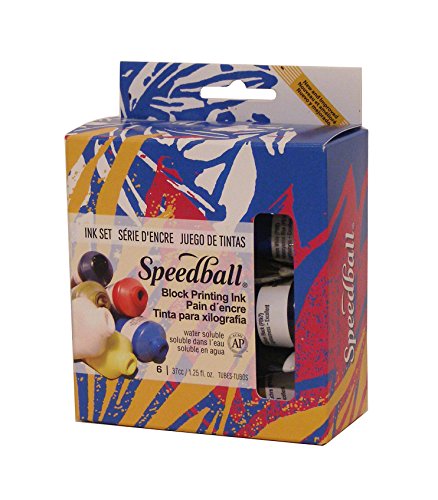 Book Cover Speedball Water-Soluble Block Printing Ink Starter Set, 6 Bold Colors with Satin Finish, 1.25-Ounce Tubes