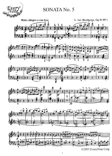 Sonata No. 5 Op. 10, No. 1: Instantly download and print sheet music