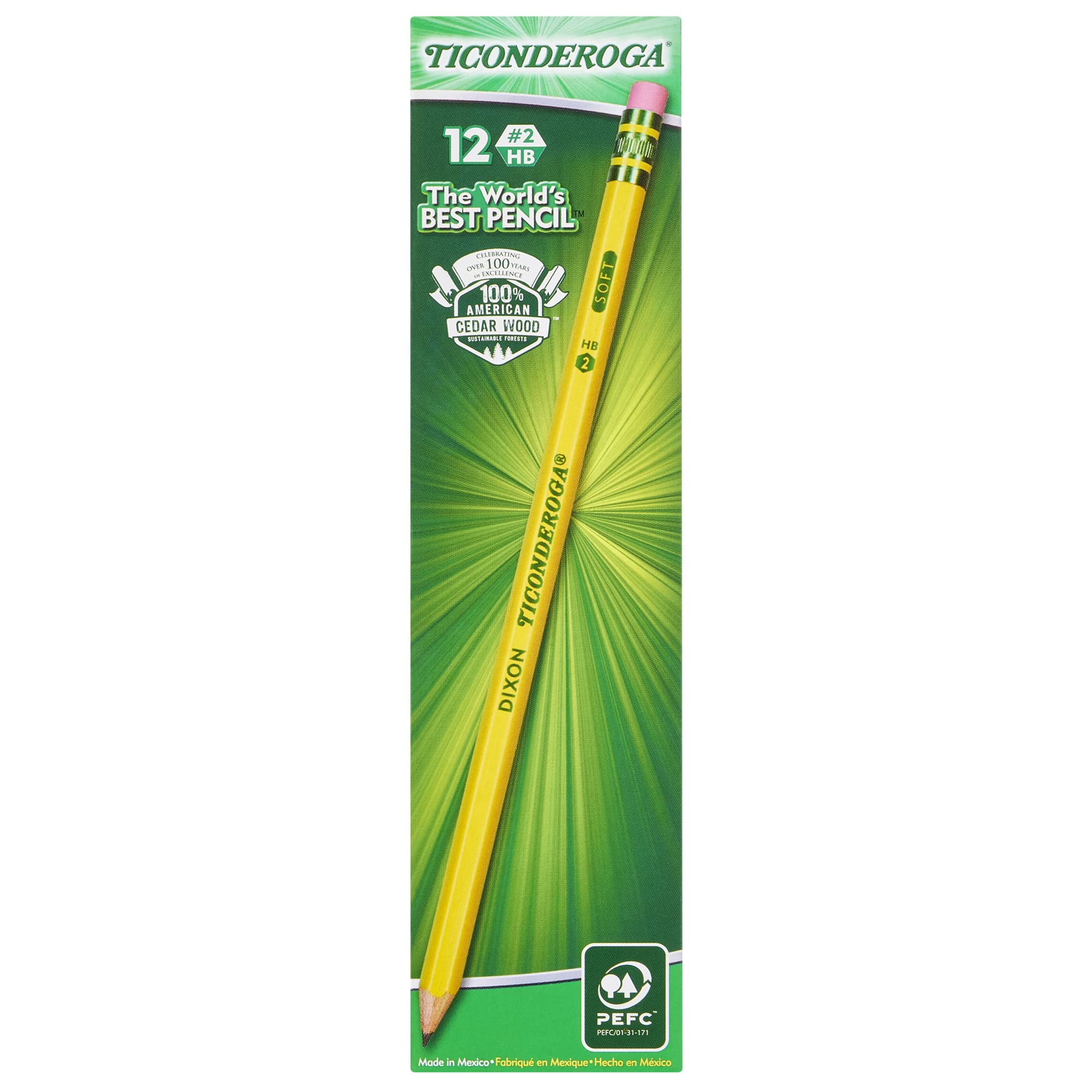 Book Cover Ticonderoga Wood-Cased Pencils, Pre-Sharpened, 2 HB Soft, Yellow, 12 Count #2 Soft, Sharpened