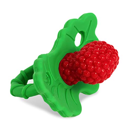 Book Cover RaZbaby RaZberry Silicone Baby Teether Toy - Berrybumps Soothe Babies Sore Gums - Infant Teething Toy - Hands Free Design - BPA Free - Easy-to-Hold Design - Teething Relief Pacifier - Fruit Shape/Red