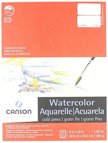 Book Cover Canson - 100511022 Cold Press Watercolor Pad, 90 lb, 9 x 12 Inch, 15 Sheets, Natural White