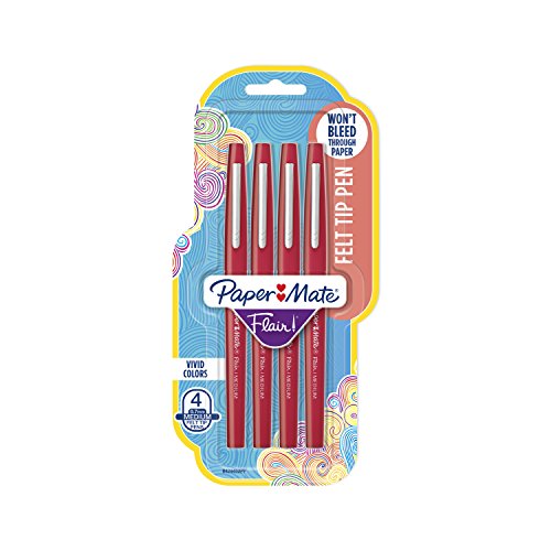 Book Cover Paper Mate Flair Felt Tip Pens, Medium Point (0.7mm), Red, 4 Count