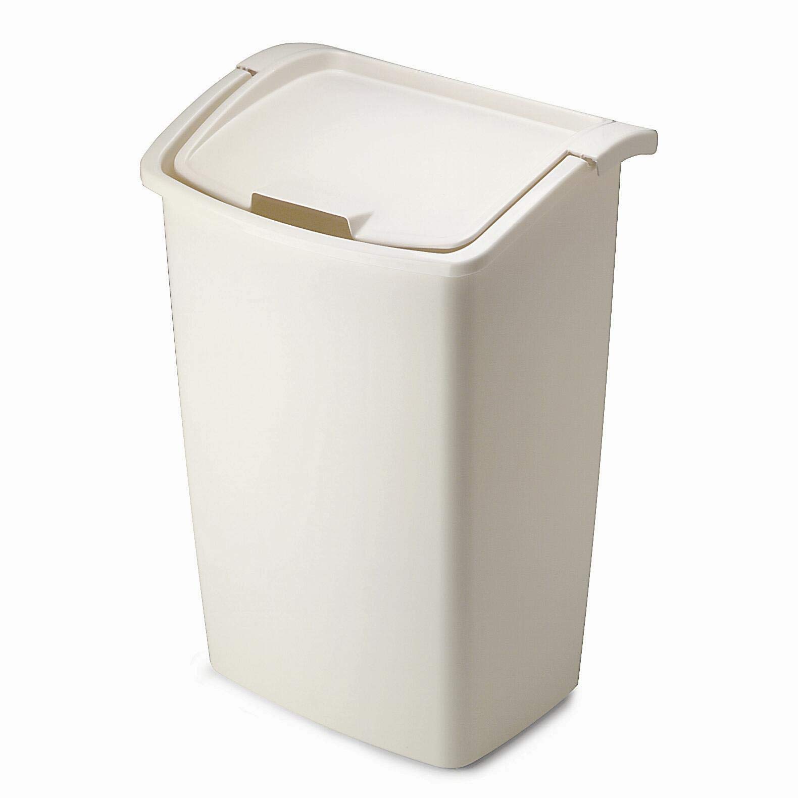 Book Cover Rubbermaid FG280300BISQU Dual-Action Swing Lid Trash Can for Home, Kitchen, and Bathroom Garbage, 11.3 Gallon, Off-White Bisque, 45-quart, Tan