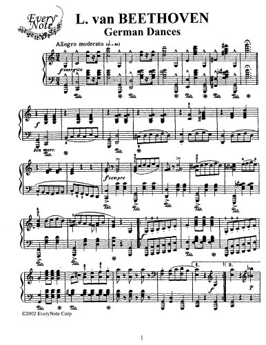 Beethoven German Dances for Piano: Instantly download and print sheet music