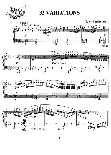Beethoven 32 Variations for Piano: Instantly download and print sheet music