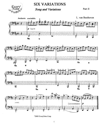 Beethoven 6 Variations "Song and Variations" for Piano 4 Hands: Instantly download and print sheet music