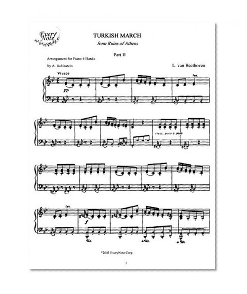 Beethoven Turkish March from "Ruins of Athens" for Piano 4 Hands: Instantly download and print sheet music
